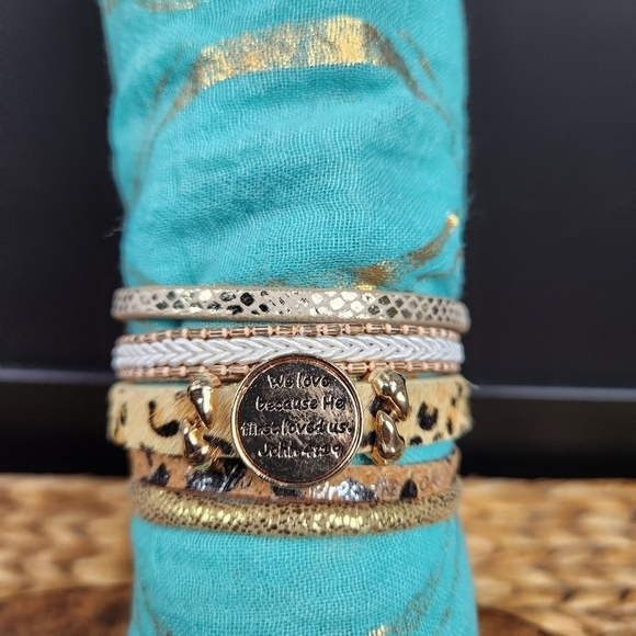 Multiple Strand Christian Goldtone Magnetic Closure Bracelet - Picture 2 of 7